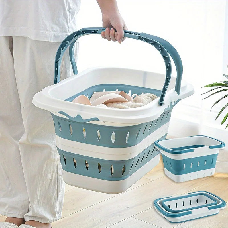 panier pliable rangement pliant plastique bleu rayures horizontales moderne utilitaire portable pop up hamper