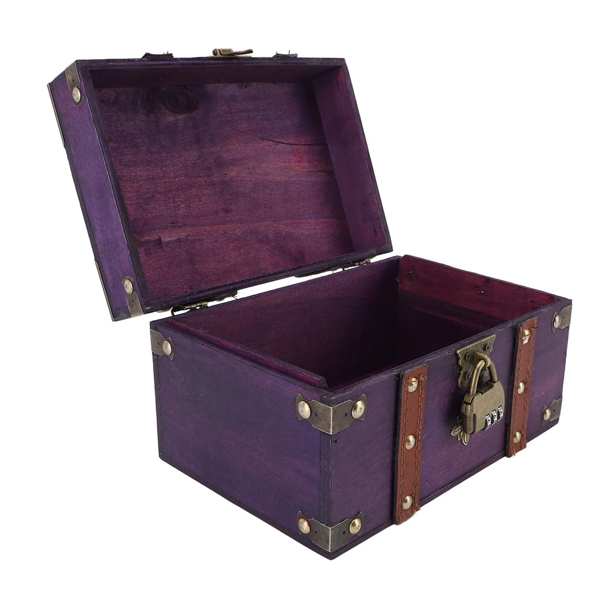 coffre bijoux bois violet vintage serrure réutilisable 22x15x13cm