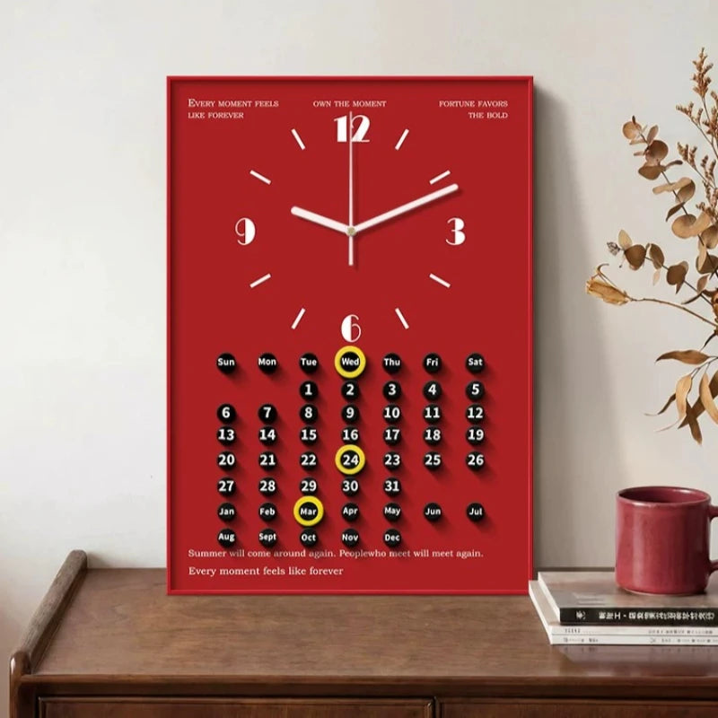 horloge murale moderne mécanique calendrier unique antique rouge noir minimaliste