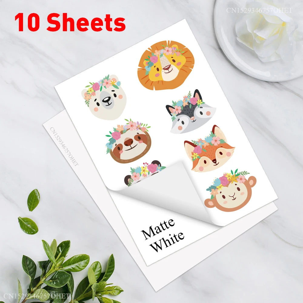 papier autocollant vinyle a4 blanc mat 50 feuilles motifs animaux fleurs décoration