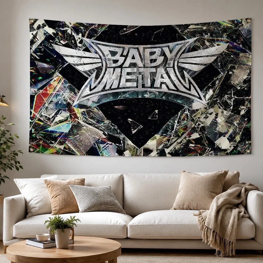 tapis mosaïque fragments verre logo babymetal noir moderne décoration sol intérieur clips fixation