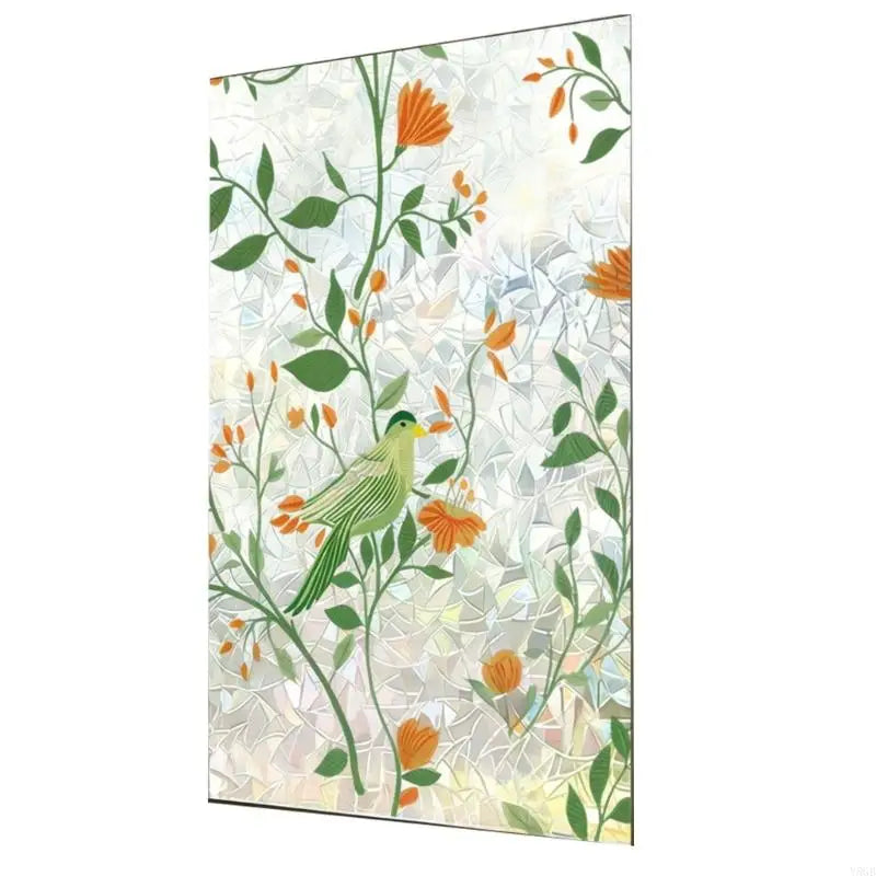 film décoratif fenêtre fleurs feuilles papillons moderne vert blanc jaune marron opacité adhésif