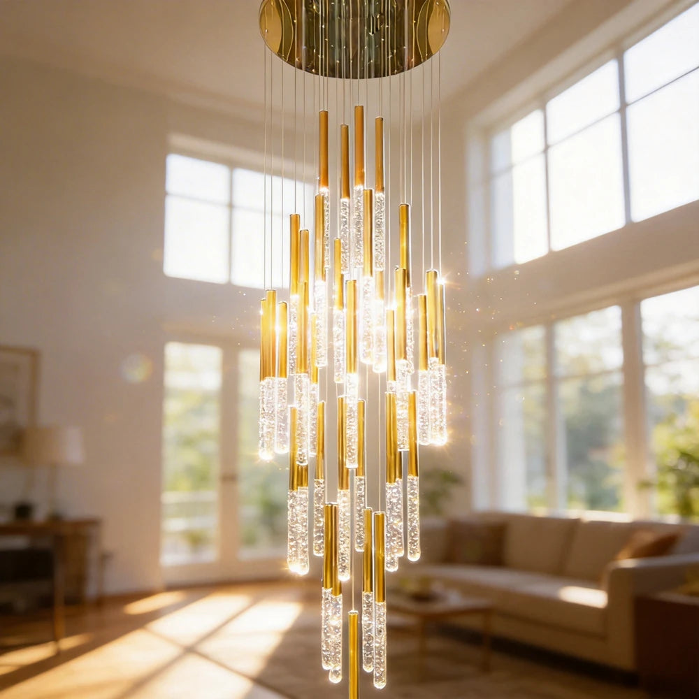 lampe suspendue moderne or blanc 18 lumières texture brillante translucent élégante