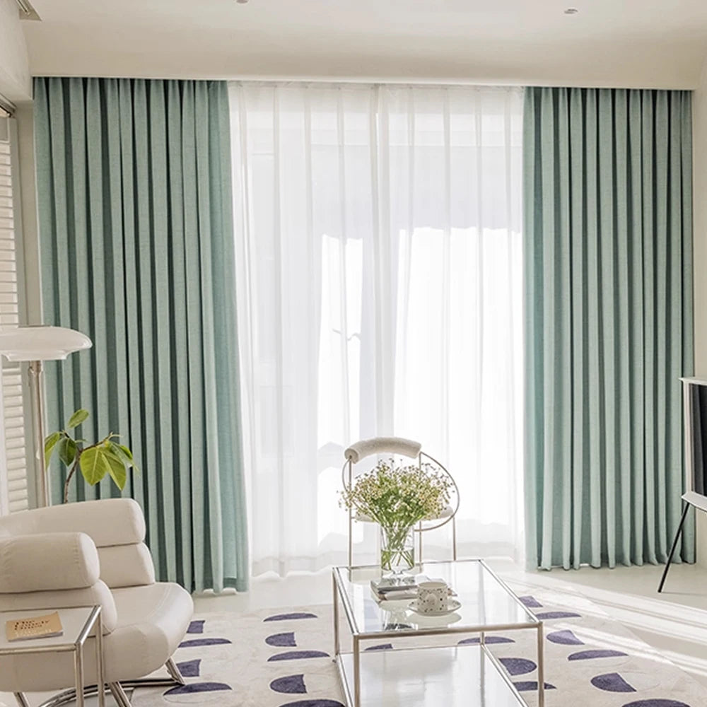 rideau moderne vert clair texture lin polyester opaque extérieure japonais simple