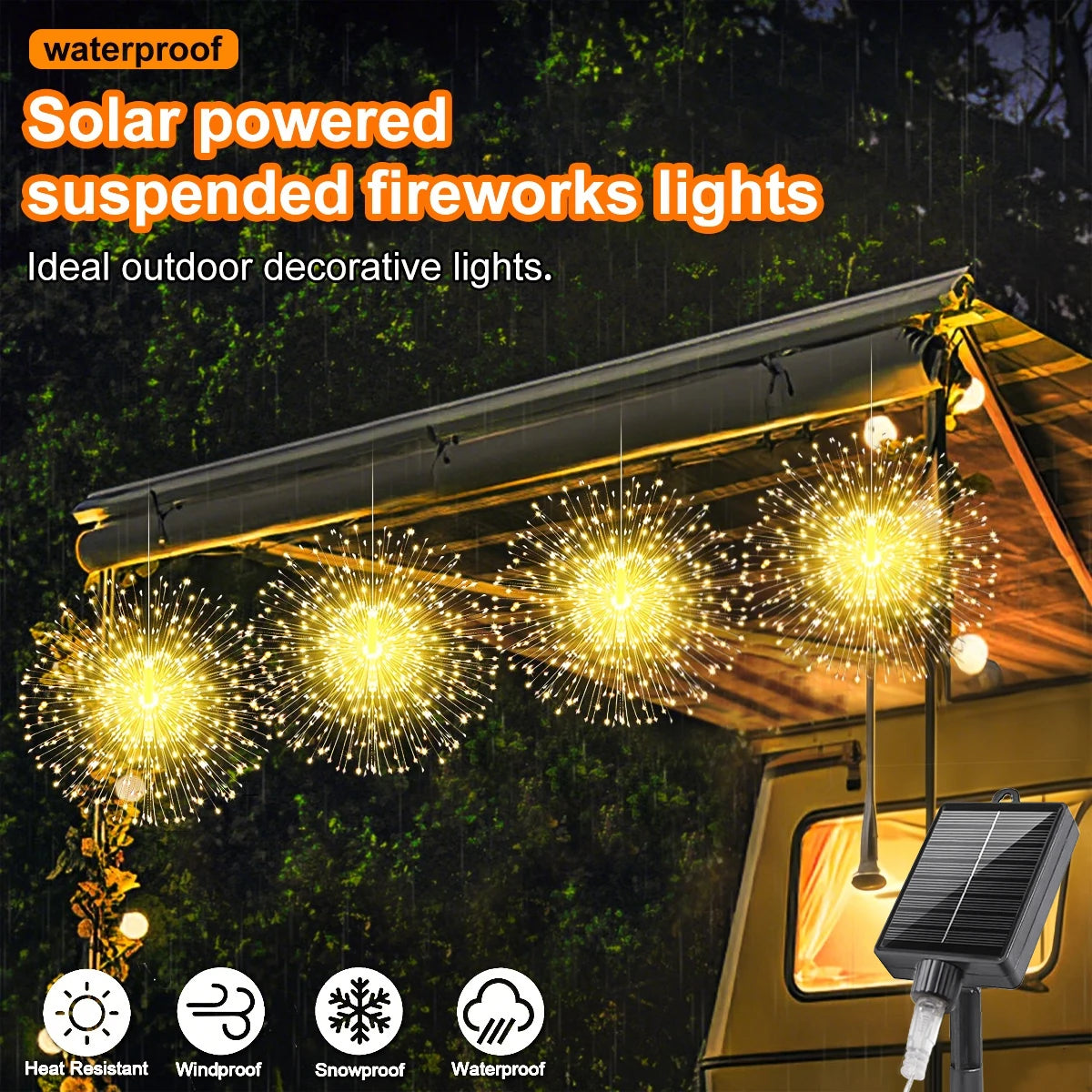 guirlande lumineuse solaire blanc doré feux d'artifice moderne clips extérieur modes éclairage festive jardin