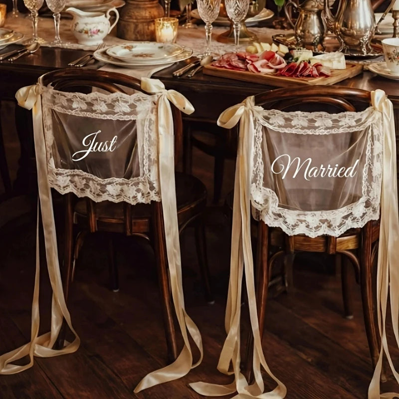 décoration mariage just married rubans satin dentelle romantique vintage chaise anniversaire festivitésscrição