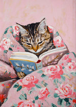 tableau peinture l'huile chat rose livre fleurs couverture couleurs classiques salon décoration