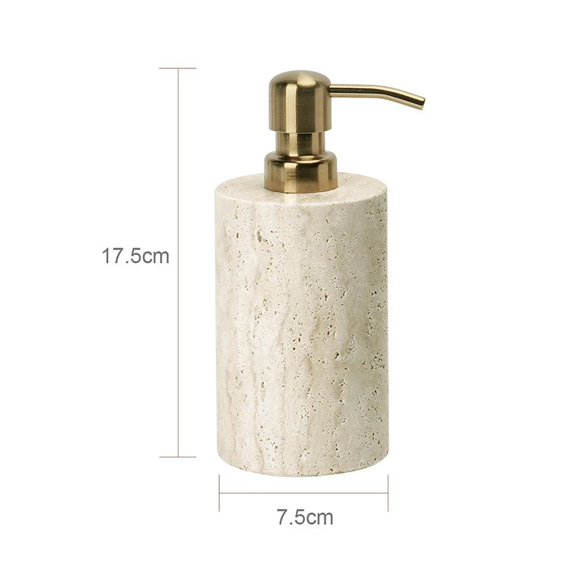 ensemble accessoires salle bain travertin beige distributeur savon pot coton support savon diffuseur