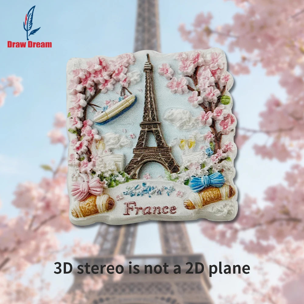 magnets décoratifs tour eiffel cerises fleurs bateaux france multicolore 3d