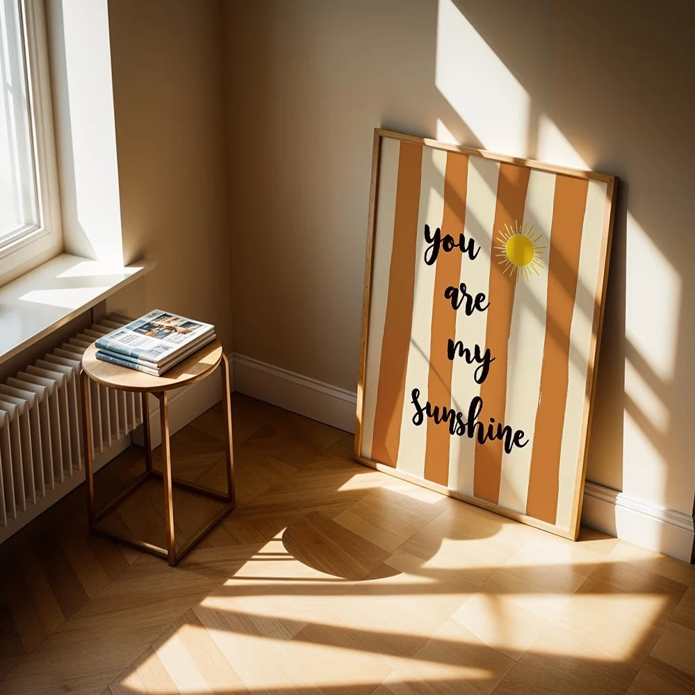 affiche moderne minimaliste you are my sunshine rayures orange beige noir