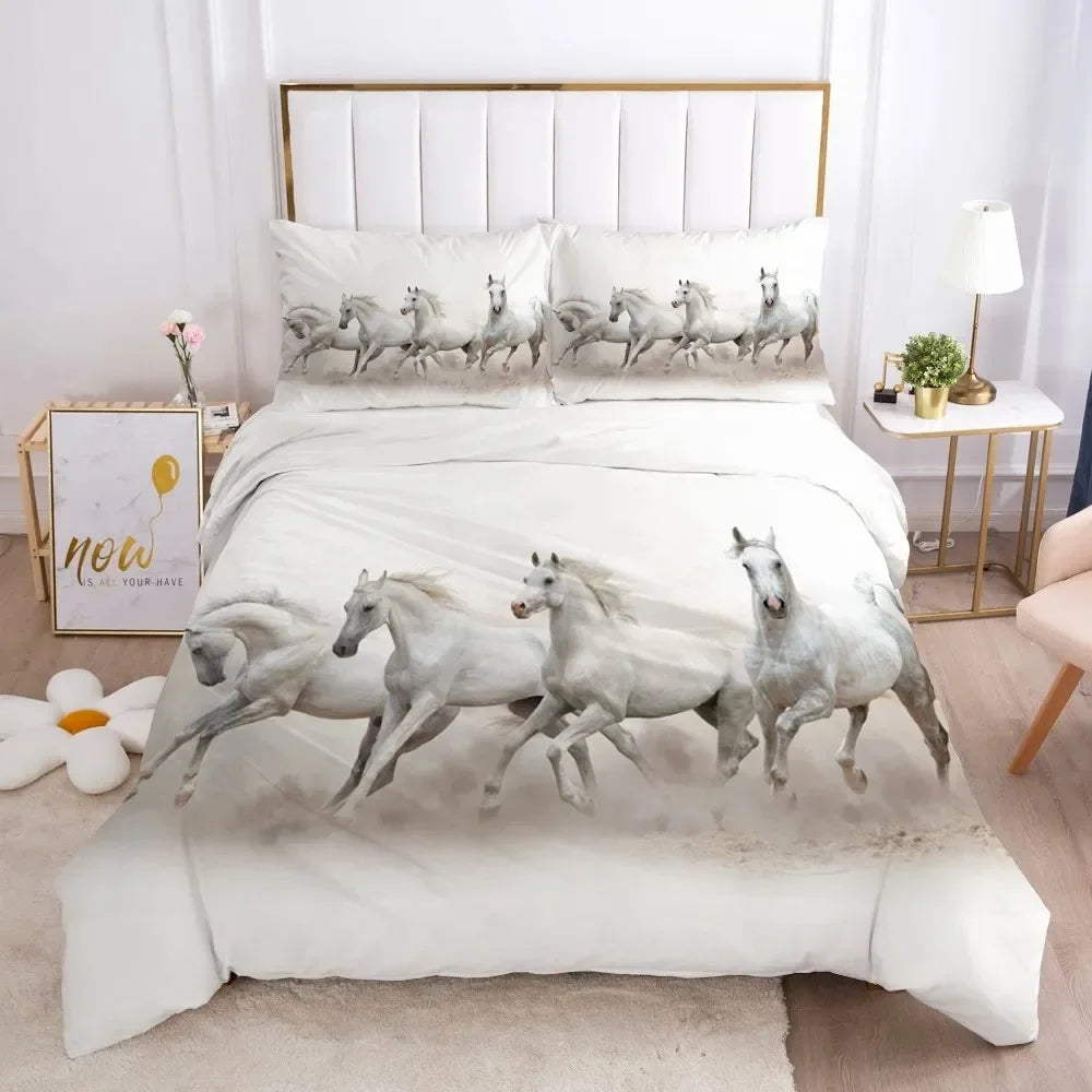 Détail impression 3D cheval blanc sur housse de couette