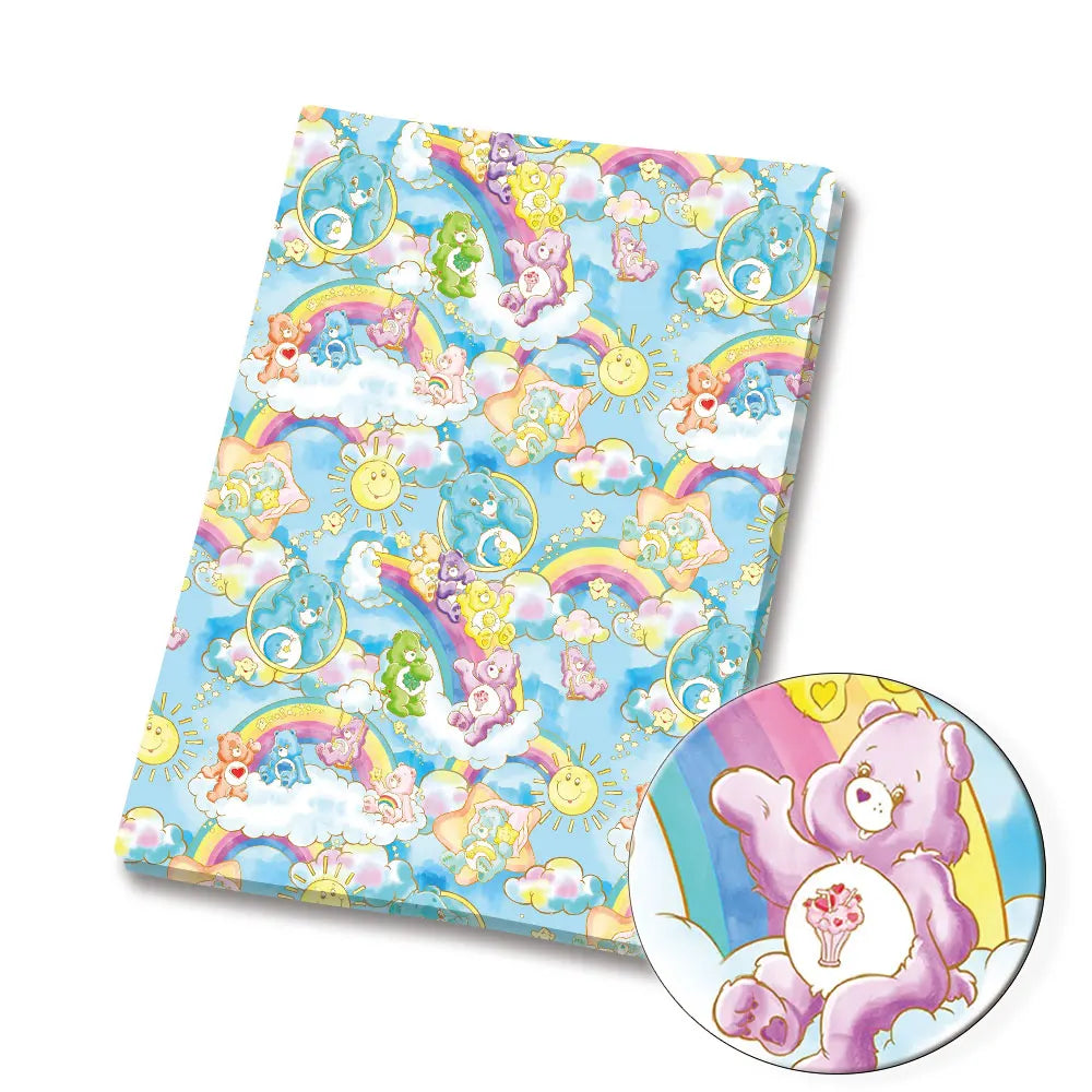 tissu imprimé polyester coton 140x50cm dessin animé ours nuages arcs ciel enfant multicolore