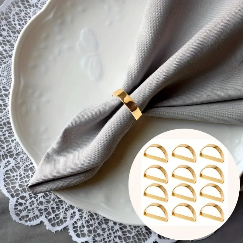anneaux serviette dorés 12 pièces lisses brillants moderne élégants adhésifs table