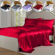 Parure de lit en satin de luxe 3/4 pièces - Drap plat et housse de couette douce pour chambre