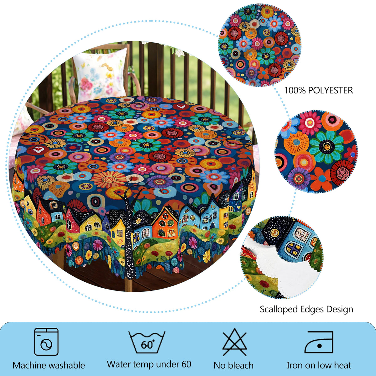 nappe moderne fleurs colorées motifs abstraits printemps été extérieure imperméable polyester multicolore round rectangle