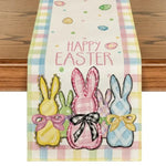 table pâques rectangle polyester fleurs lapins œufs happy easter beige blanc festive pastorale
