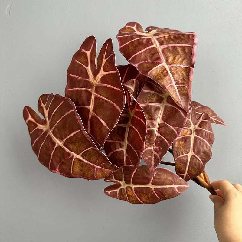 plantes artificielles decoration maison feuilles vert brun rouge veines blanches moderneintérieurDecorationFeuillesPlastique5pieces