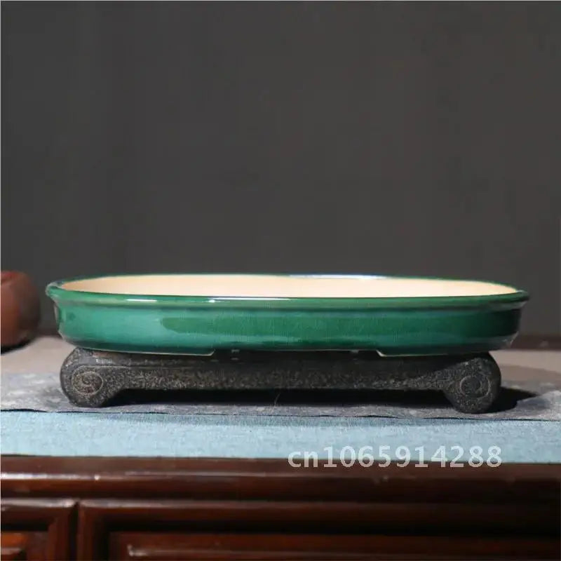 bassin bonsaï porcelaine blanc vert classique glazed desktop flower plant chinese ceramic