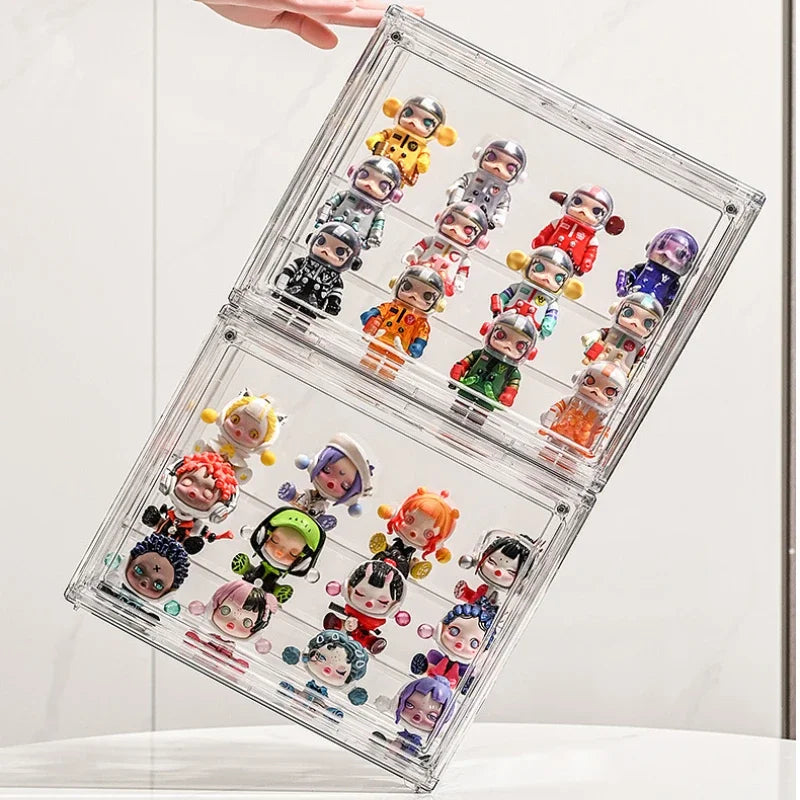 boîte rangement transparente pliable acrylique moderne figurines pièces organisateur jouets display storage box