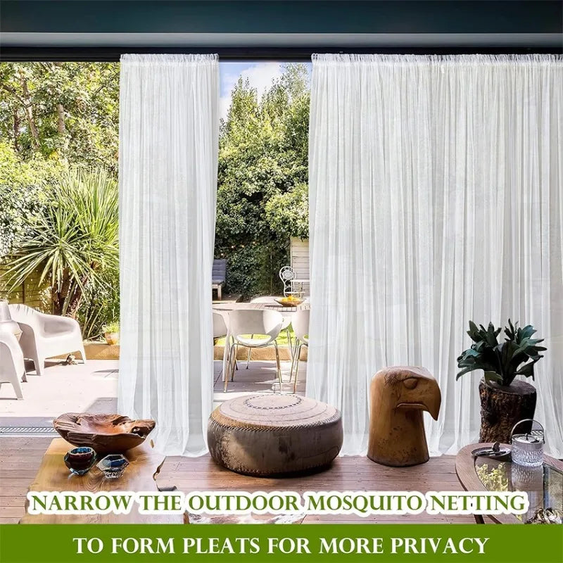 rideau moustiquaire extérieur anti insectes blanc semi transparent décoration patio bohème tringle incluse pliable