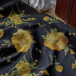 tissu brocart floral texturé noir jaune vert résistant bricolage decoratif 145cm