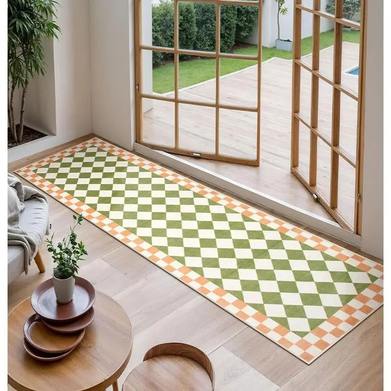 tapis carreaux géométriques vert clair moderne minimaliste imperméable résistant décoloration easy to clean