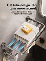 étagère rangement bain moderne pliable barre serviettes crochets gris métallique fixation murale