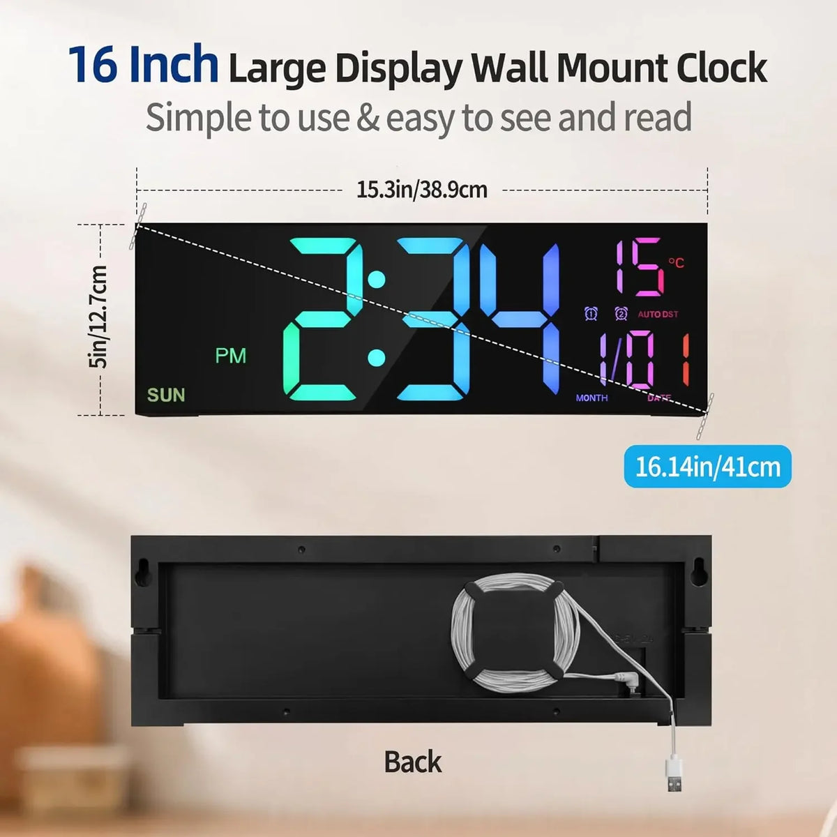 grande horloge murale digitale couleurs rvg télécommande alarme lumineuse moderne