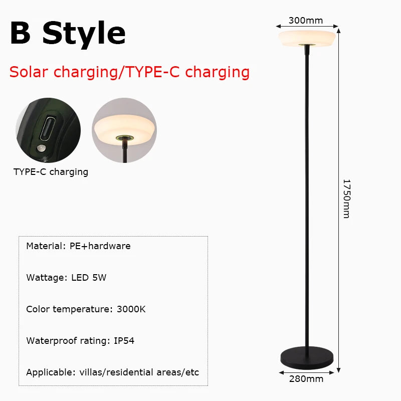 lampe solaire rechargeable 4400mAh moderne panneau solaire noir fixée base circulaire