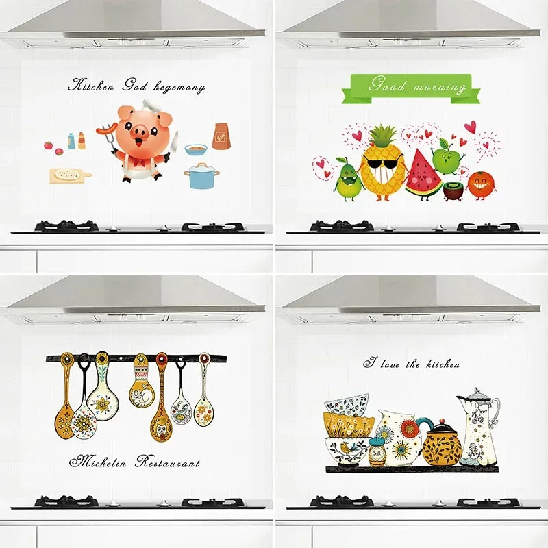 sticker mural cartoon multicolore résistant chaleur cuisine anti fouling pvc adhésif 30x90cm 60x90cm