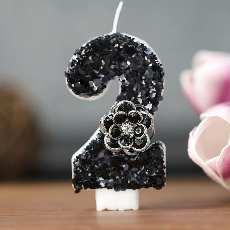 bougies chiffres paillettes noires festives anniversaire mariage décoratives numérotation festive