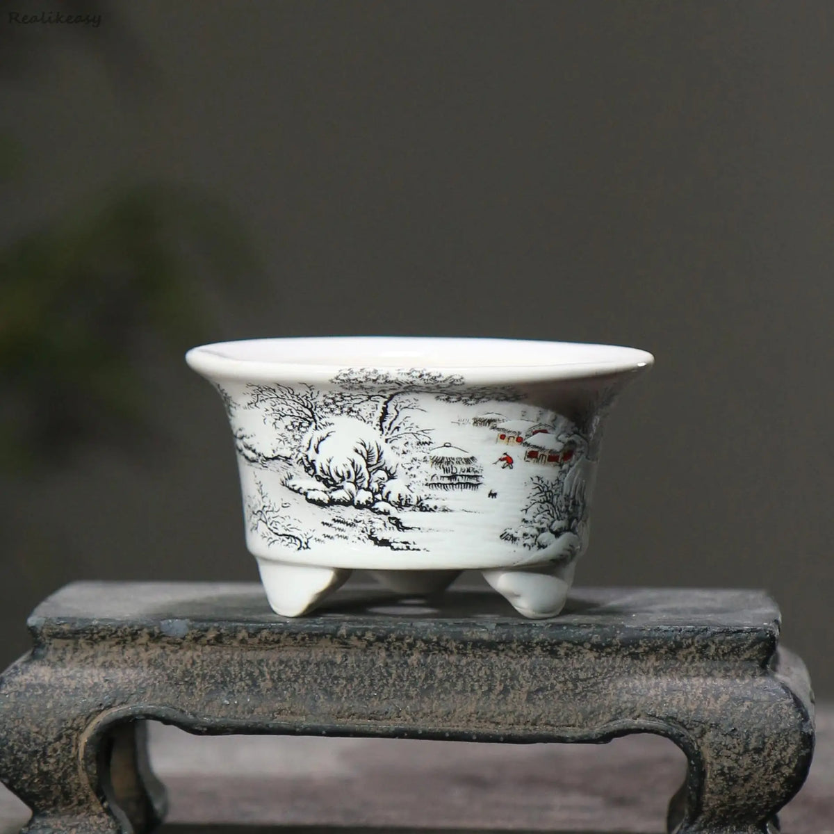 bacs plantes chinois paysage peint blanc opaque décoration intérieure pots fleurs