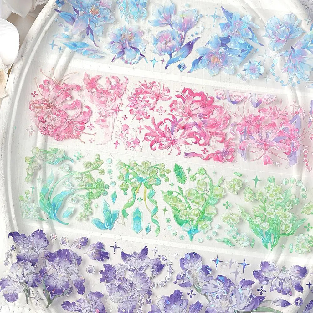 autocollants transparents floral papillons strass délicats scrapbooking étiquettes décoratives plantes fleurs album journal intime