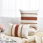taies d'oreiller boho rayures horizontales beige bleu marine coussins lit non toxiques
