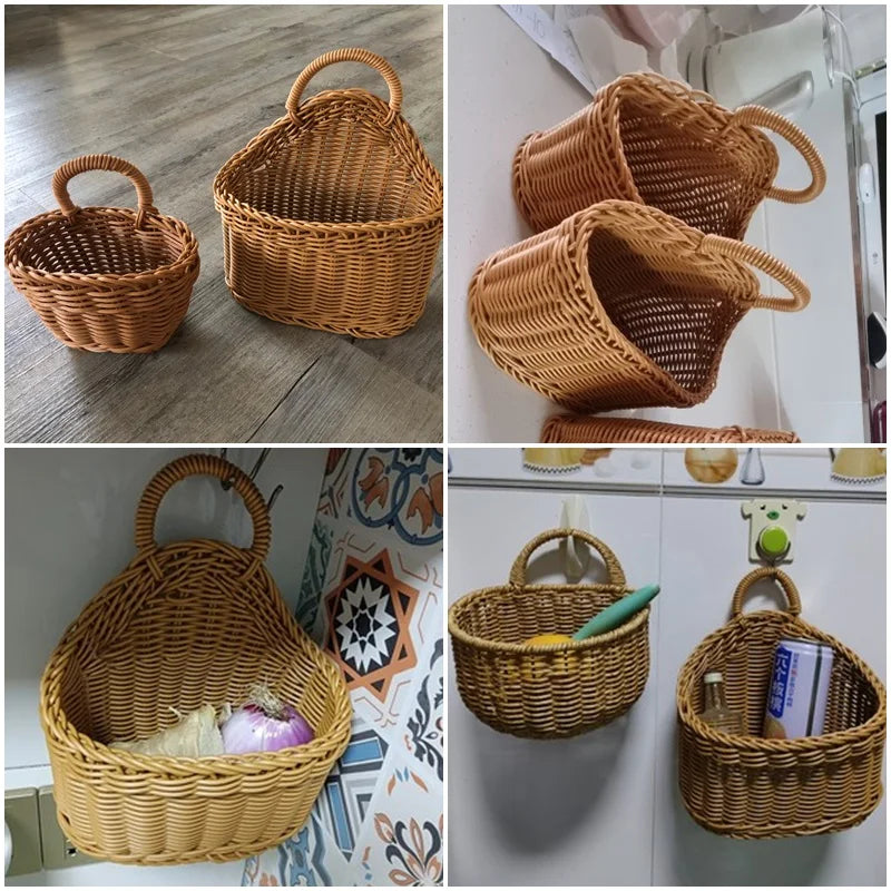 paniers rangement rotin marron clair tressage régulier rustique maison cuisine