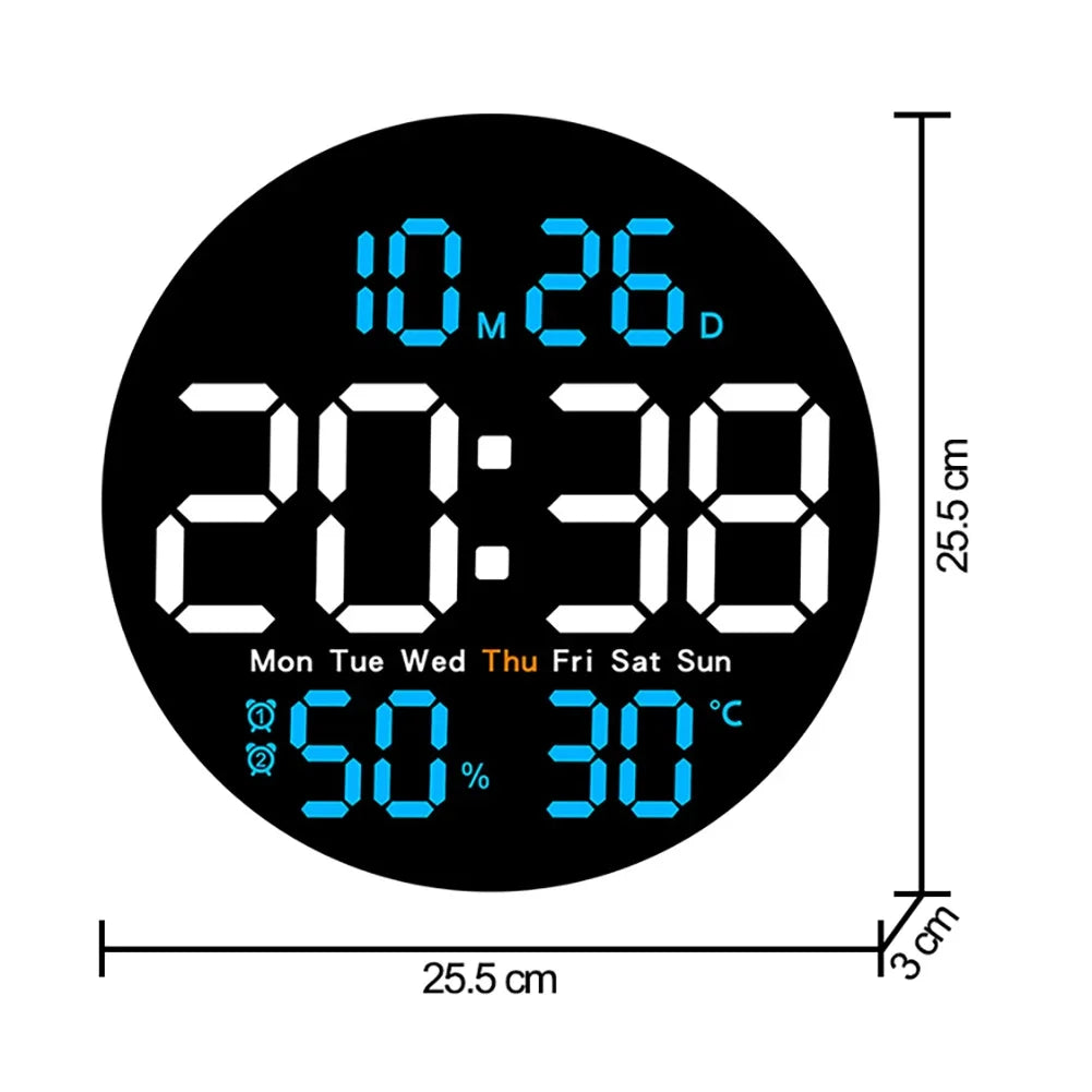 horloge murale numérique moderne affichage led temps date température humide noir bleu vert