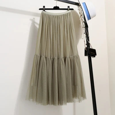 jupe midi plissée tulle transparente féminine élégante décontractée multiple niveaux printemps été