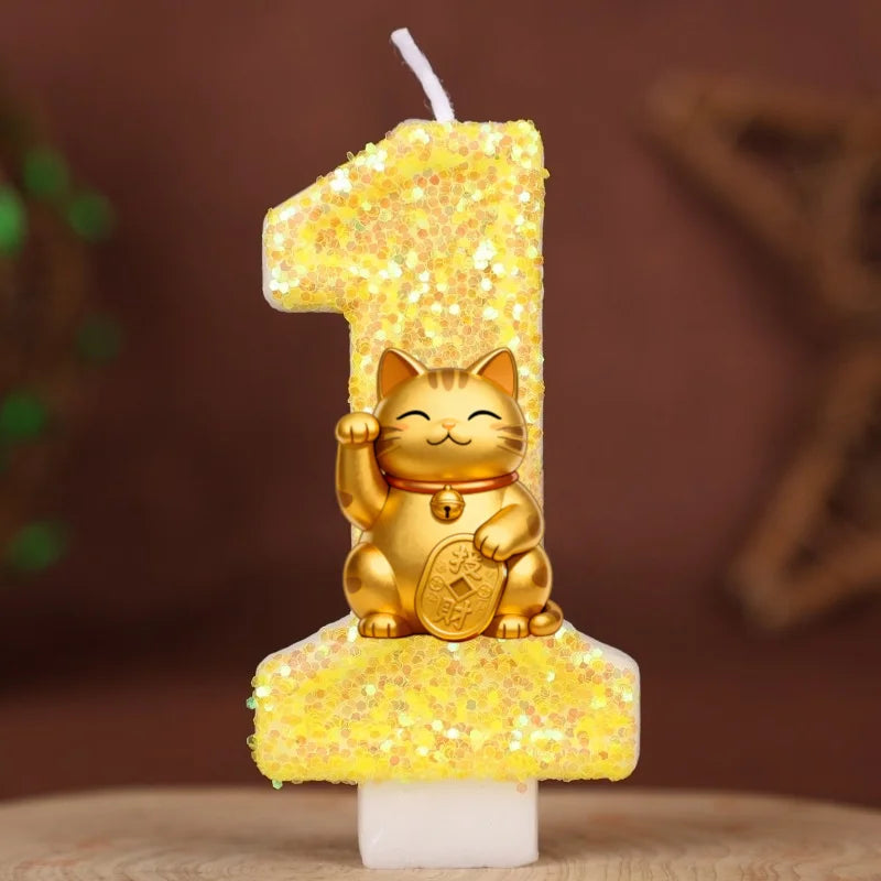 bougies numériques or pailletées chat chanceux anniversaire enfant decoration dessin anime festive fournissons