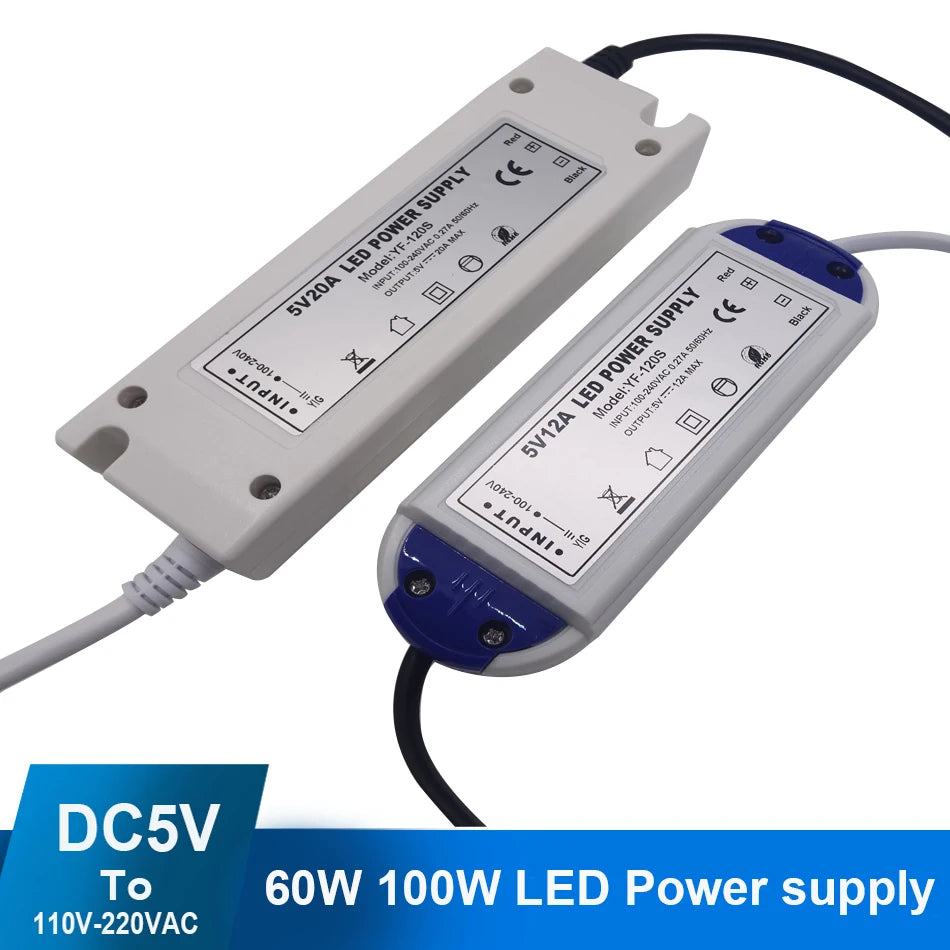 transformateurs led 5v 12a 60w 20a 100w blanc bleu moderne câbles pvc rohs ccc