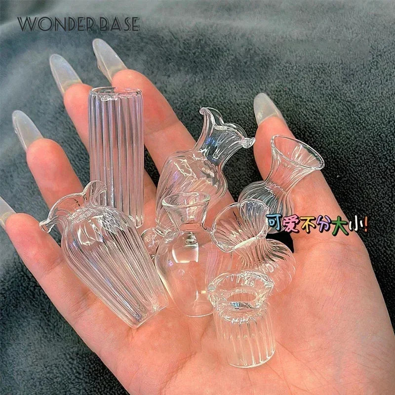 vases verre moderne transparent rayures verticales fleurs artificielles ornement maison
