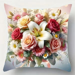 taies d'oreiller fleur multicolore rose blanc violet zip closure 45x45cm floral decoration chambre maison