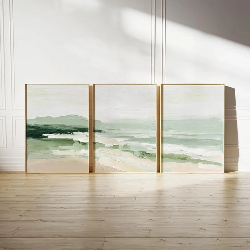 affiche moderne paysage abstrait vert toile minimaliste sans cadre chambre salon decoration mur