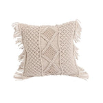 coussin tissé main bohème motif géométrique beige carré coton décoratif lit simple opacité sans