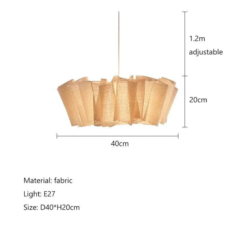 suspension lumineuse moderne tissu rayures horizontales beige clair lumières 60cm