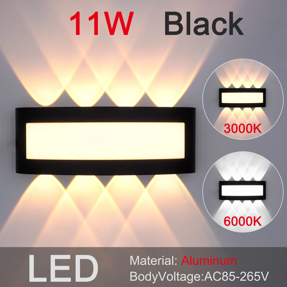 lampe murale led moderne noire ip55 résistante alimentation 110v 220v 7w 9w 11w