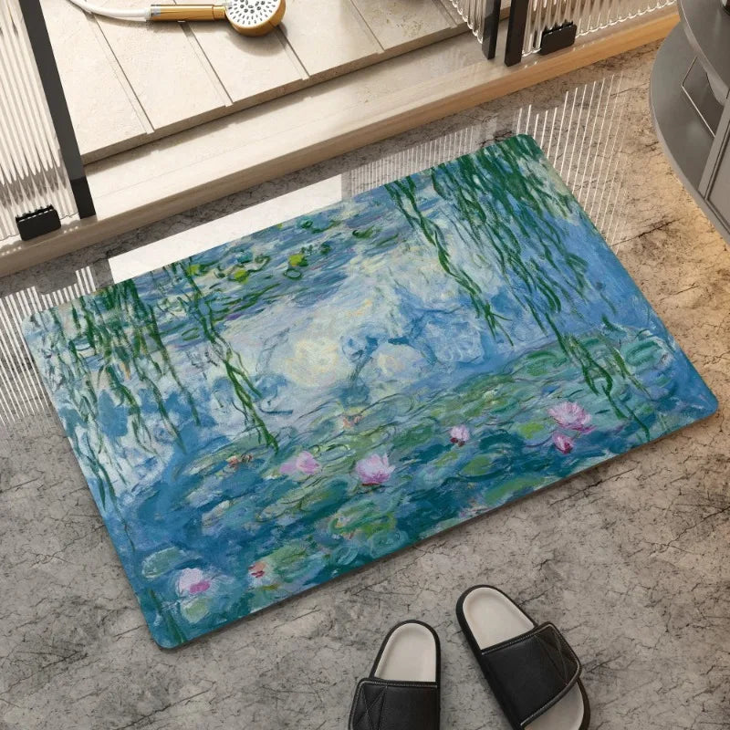 tapis polyester antibactérie antidérapant moderne nuit lune étoilées motifs floraux bleu jaune