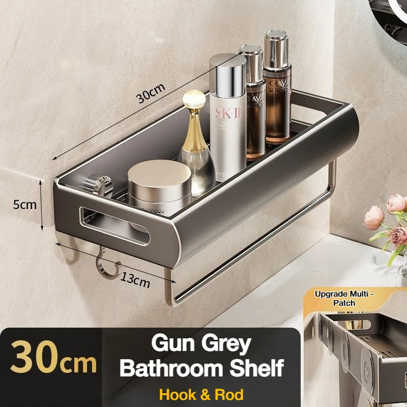 étagère murale adhésive sans perçage gris métallisé moderne 30cm 40cm 50cm 60cm