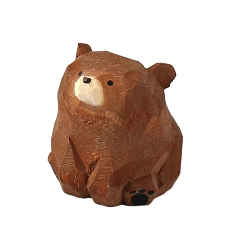 statue animale bois figurine bleu rose motif floral minimaliste yeux stylisés petite deco
