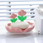 support savon moderne fleurs roses blanc vert salle bain antidérapant drainage accessoire décoration