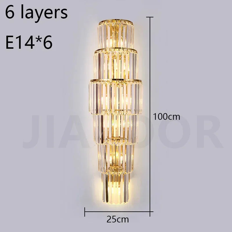 applique murale moderne cristal doré tubes horizontaux lumière led salon luxe élégant